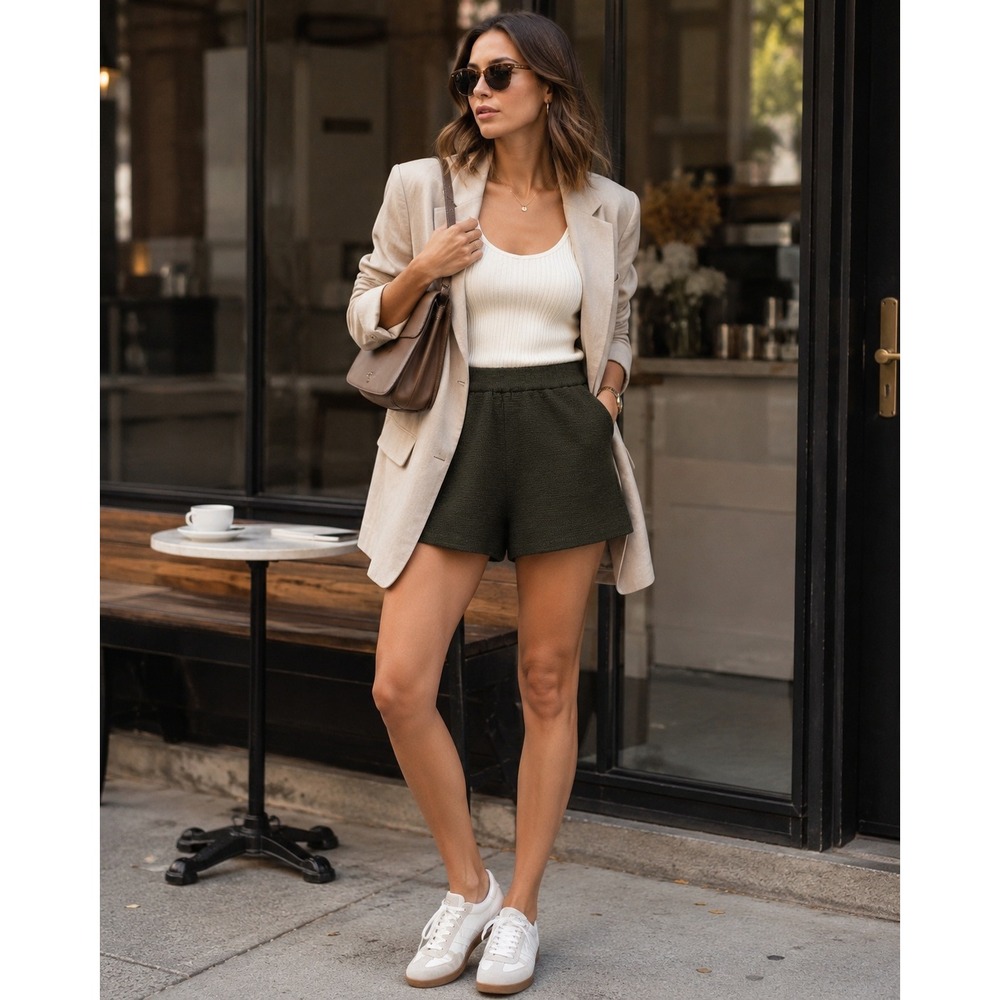 Zenana Knit Shorts Women Large Olive‎ Green Excellent Relaxed Fit TWP-2634
